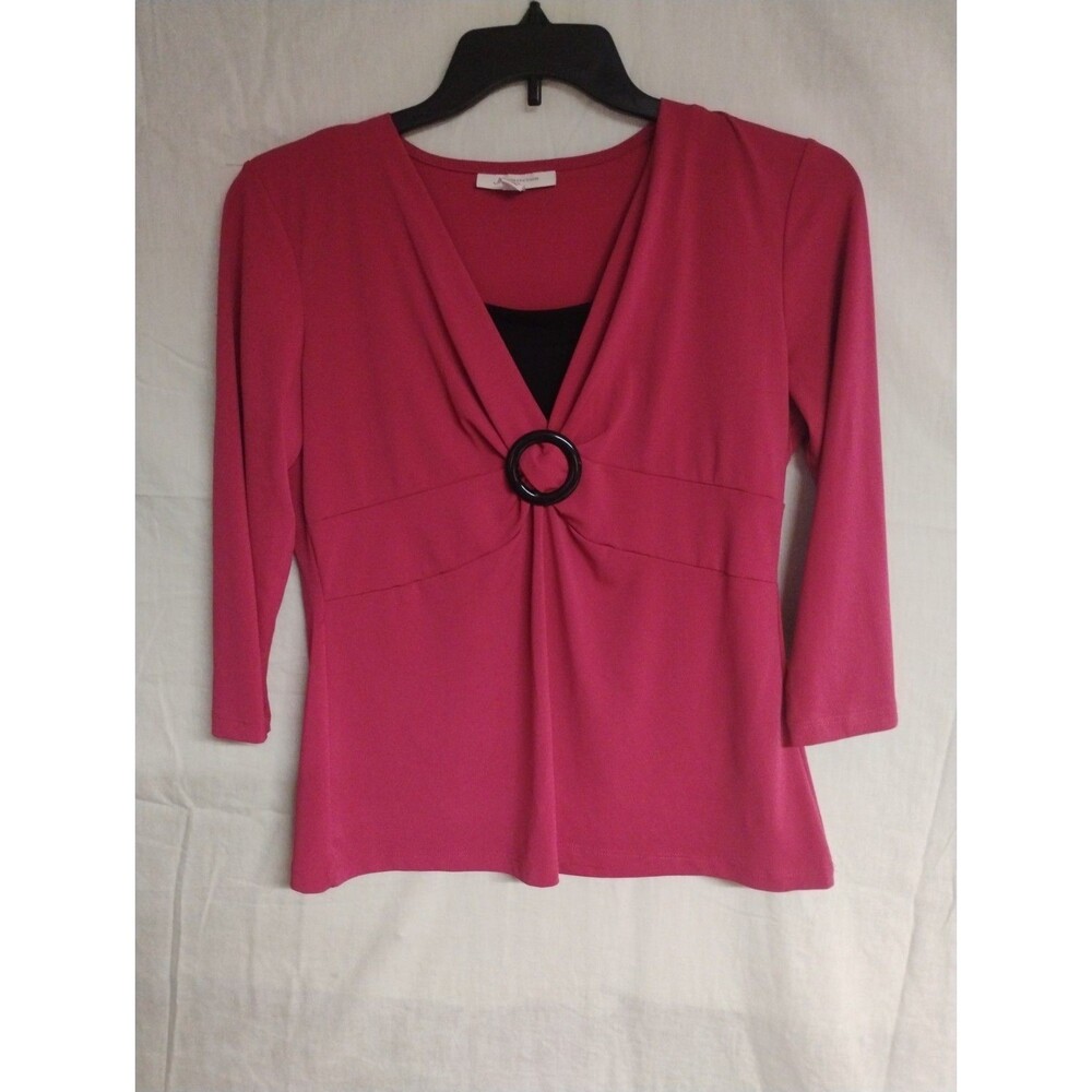 JM Collection Pink Black Womens Medium Solid Top Blouse Office Travel Career USA